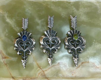 Arrow Tufa Cast Sterling Silver Navajo Handmade Lapis, Turquoise Pendants