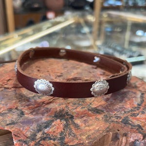 Brown Genuine Leather Sterling Silver Concho Hat Band