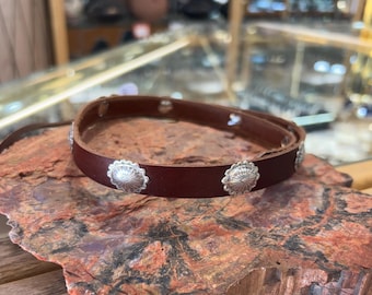 Brown Genuine Leather Sterling Silver Concho Hat Band