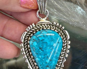 Navajo Handmade Spiderweb Birdseye Sterling Silver Heavy Pendant
