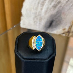 14K Gold Diamond and Opal Handmade Men’s/Womens Ring