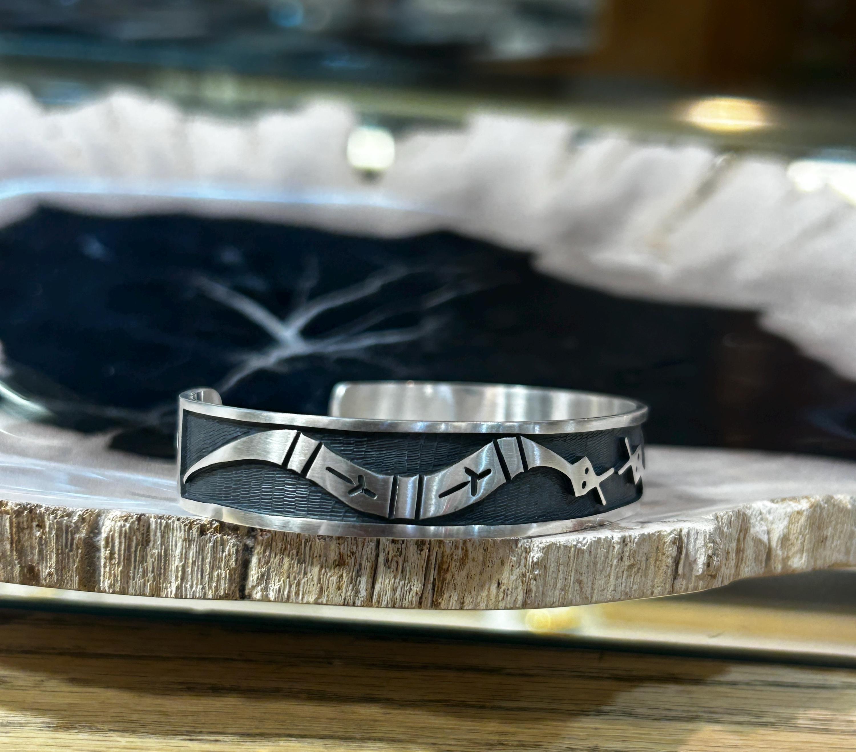 Rustic Cuff White and Black Snake-Print Cuff Bracelet with Silver Medallion Sterling Silver Snake Cuff Bracelet: Double Head Serpent  main image 2