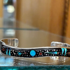 Celestial Starry Night Sky Sterling Silver Navajo Handmade Cuff Bracelet/Galaxy