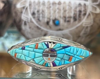 Zuni Handmade Sterling Silver Turquoise Hummingbird Bird Bracelet
