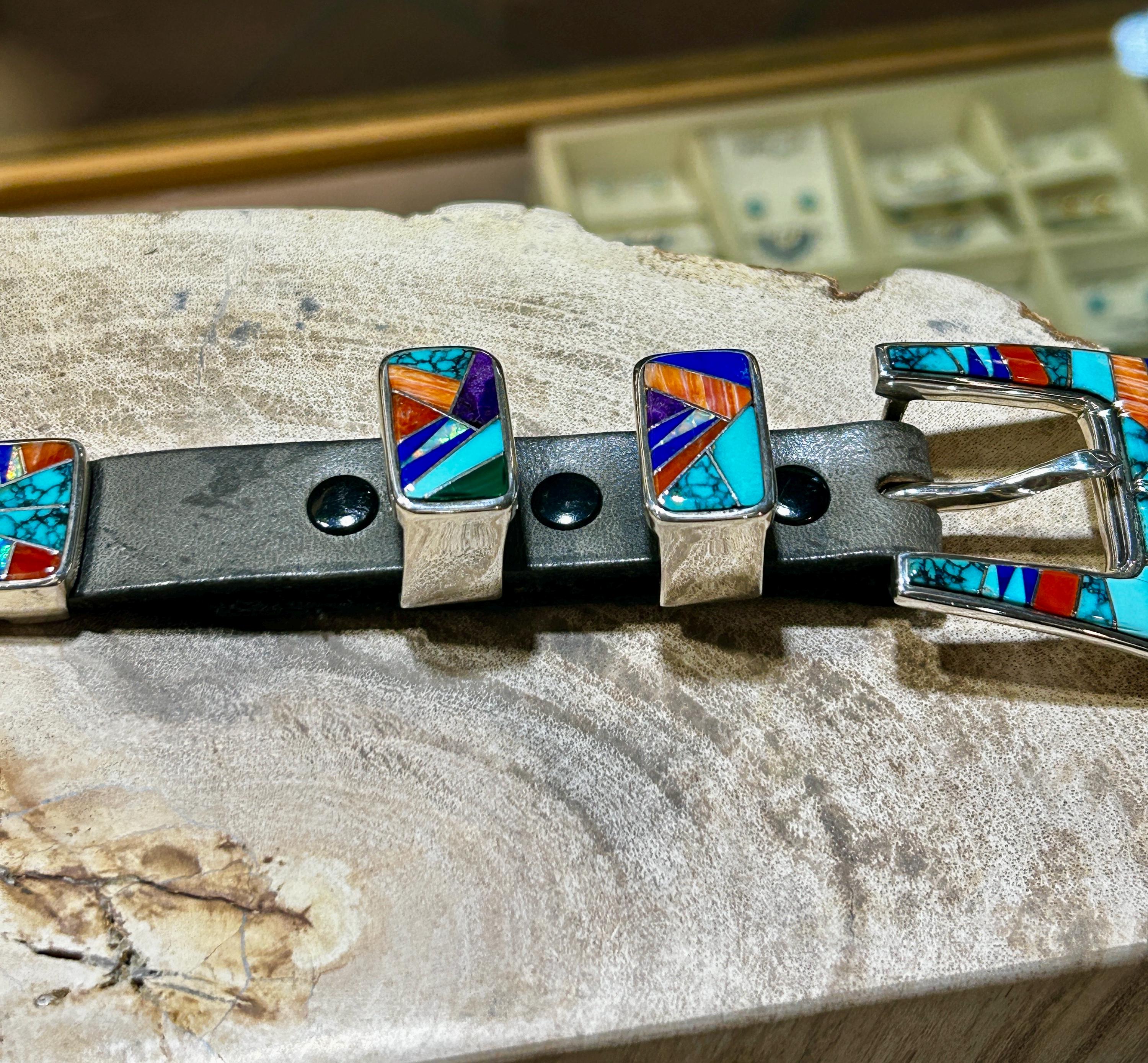 Navajo Handmade Multistone Inlay Sterling Silver Mens/womens 