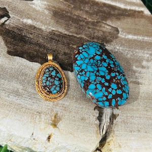 14K Gold Egyptian Spiderweb Turquoise Hand-Crafted Pendant