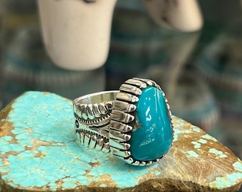 Cripple Creek Turquoise Sterling Silver Navajo Handmade Thick Band