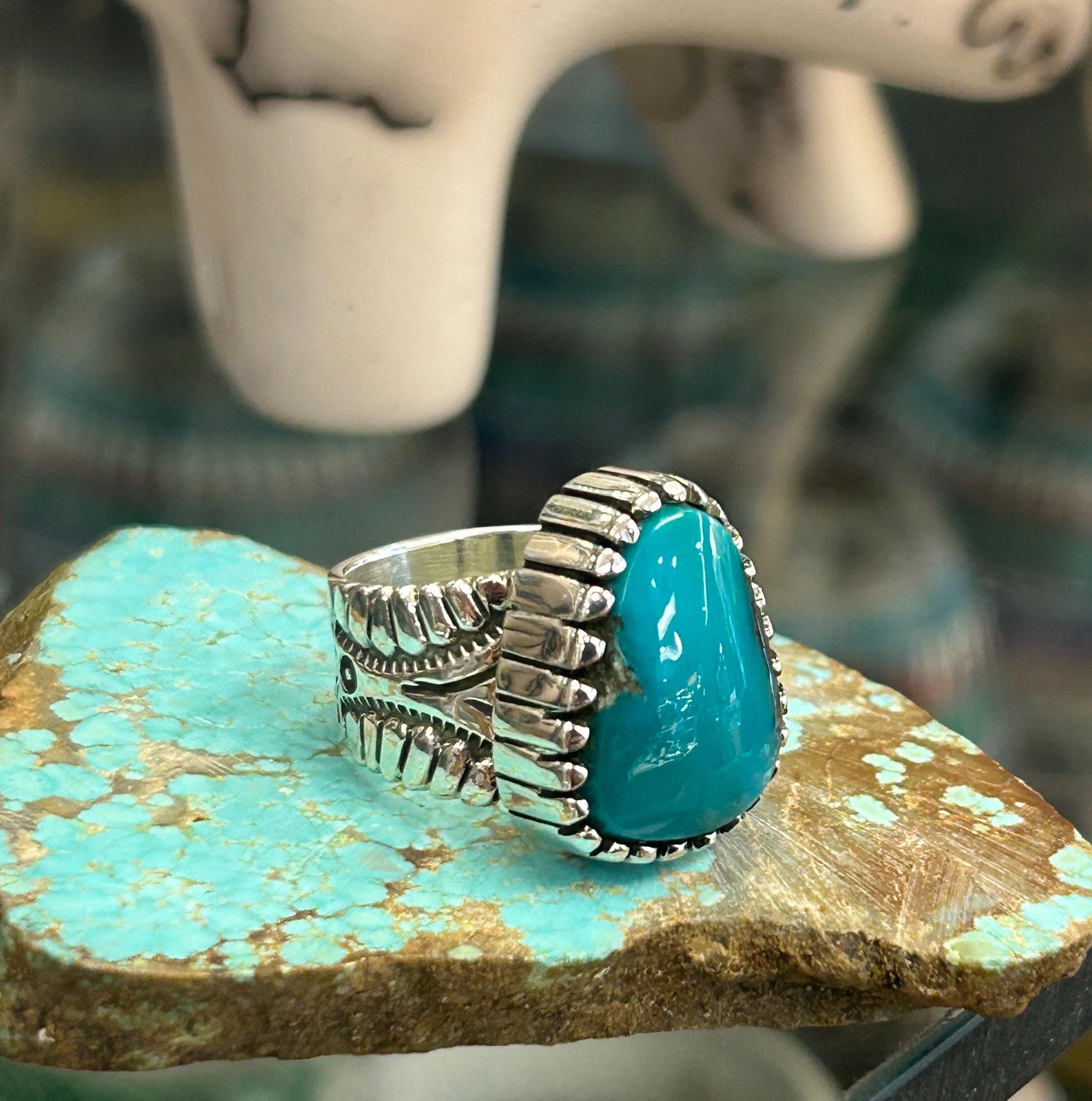 Cripple Creek Turquoise Sterling Silver Navajo Handmade Thick Band