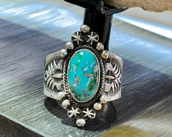 Sonoran Gold Turquoise Sterling Silver Navajo Handmade Men’s/Womens Ring
