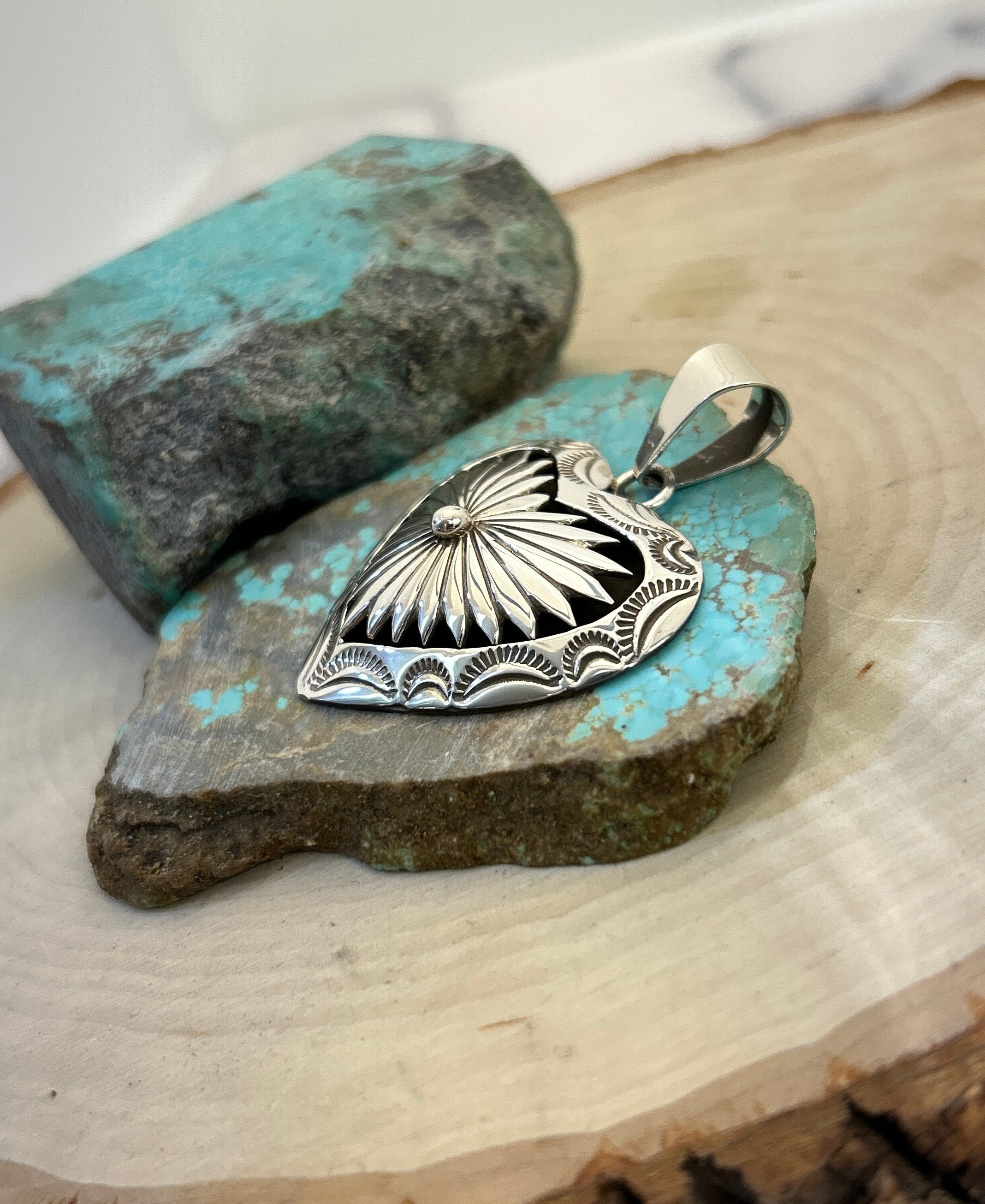 Large Sterling Silver Navajo Handmade Heart Pendant With Sterling 