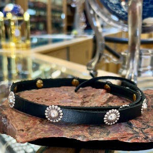 Black Genuine Leather Sterling Silver Concho Hat Band