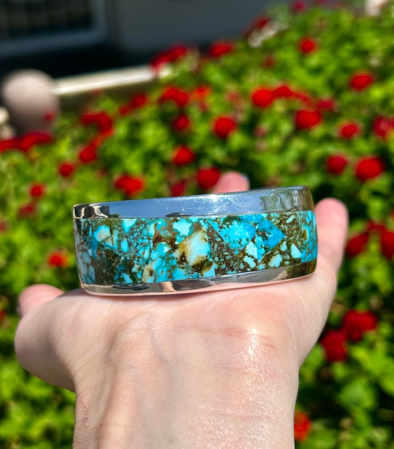 SONORAN TURQUOISE Inlay Sterling Silver Thick Navajo