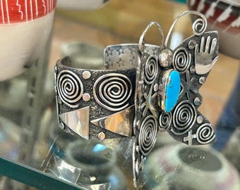 Alex Sanchez Symbolic Sterling Silver Butterfly Turquoise Navajo