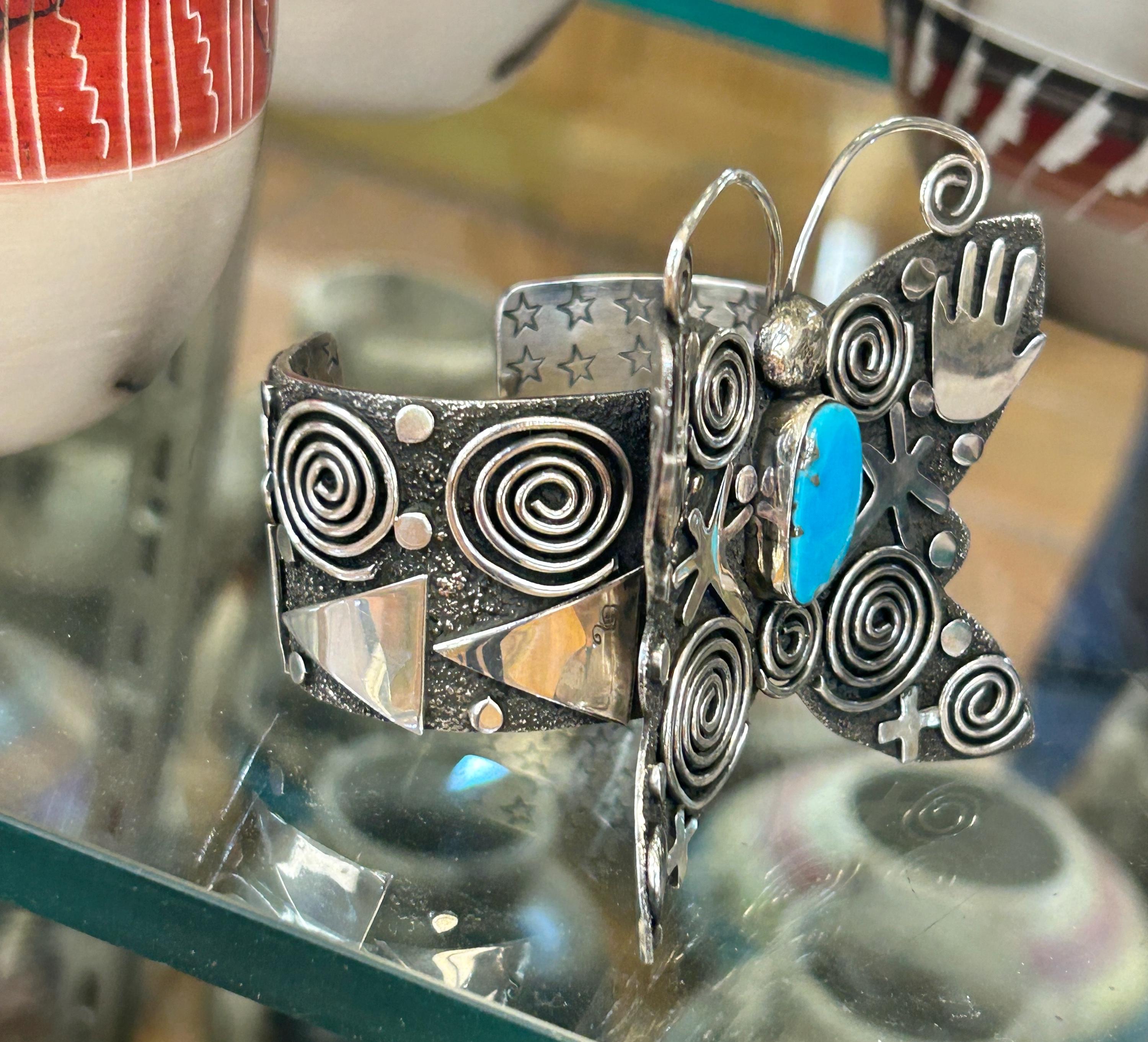 Alex Sanchez Symbolic Sterling Silver Butterfly Turquoise Navajo