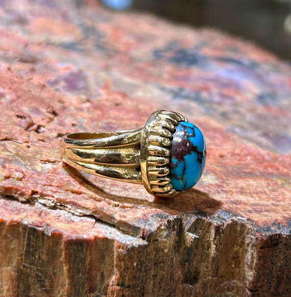 Turquoise 14KT Gold Navajo Handmade Men's/womens Ring - Etsy