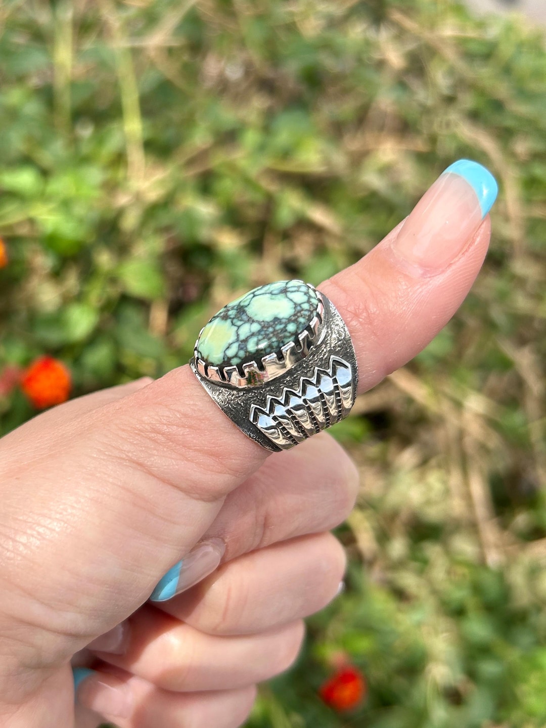 Pixie Spiderweb Variscite Sterling Silver Navajo Handmade
