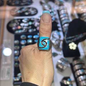 アクセサリー amy Turquoise Vintage zuni Ring Amy Quandelacy Zuni Inlay Ring | Hoel's Sedona AZ | Hoel's