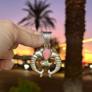 Pink Conch Shell Sterling Silver Navajo Handmade Naja Pendant