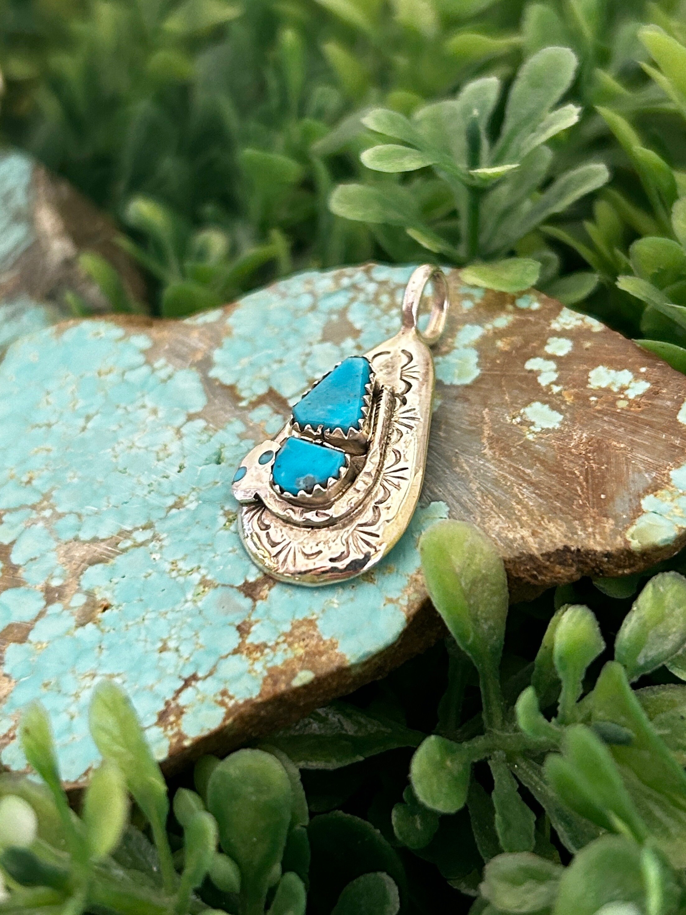 Effie Calavaza Vintage Zuni Snake Pendant, Turquoise Coral