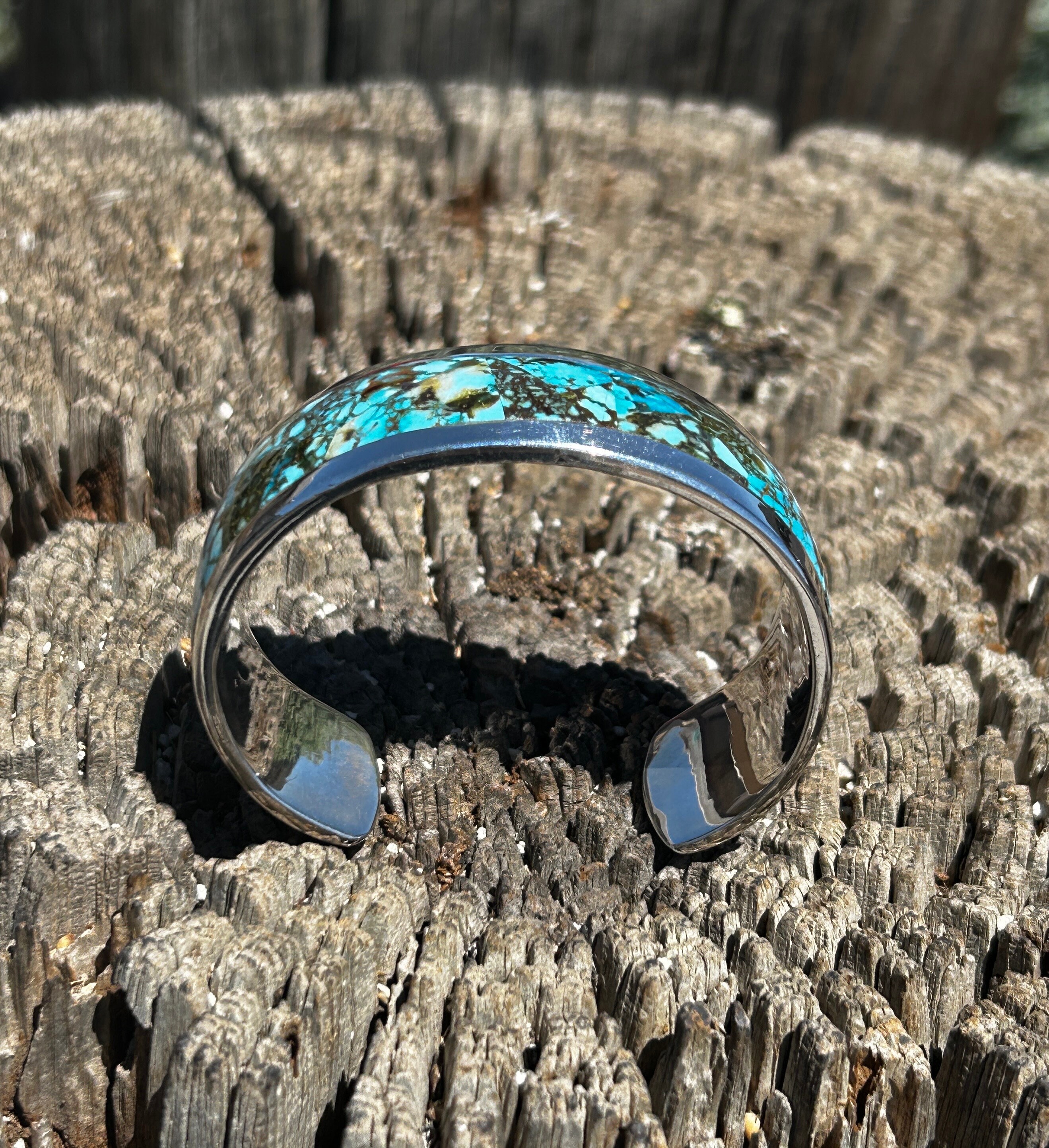 SONORAN TURQUOISE Inlay Sterling Silver Thick Navajo