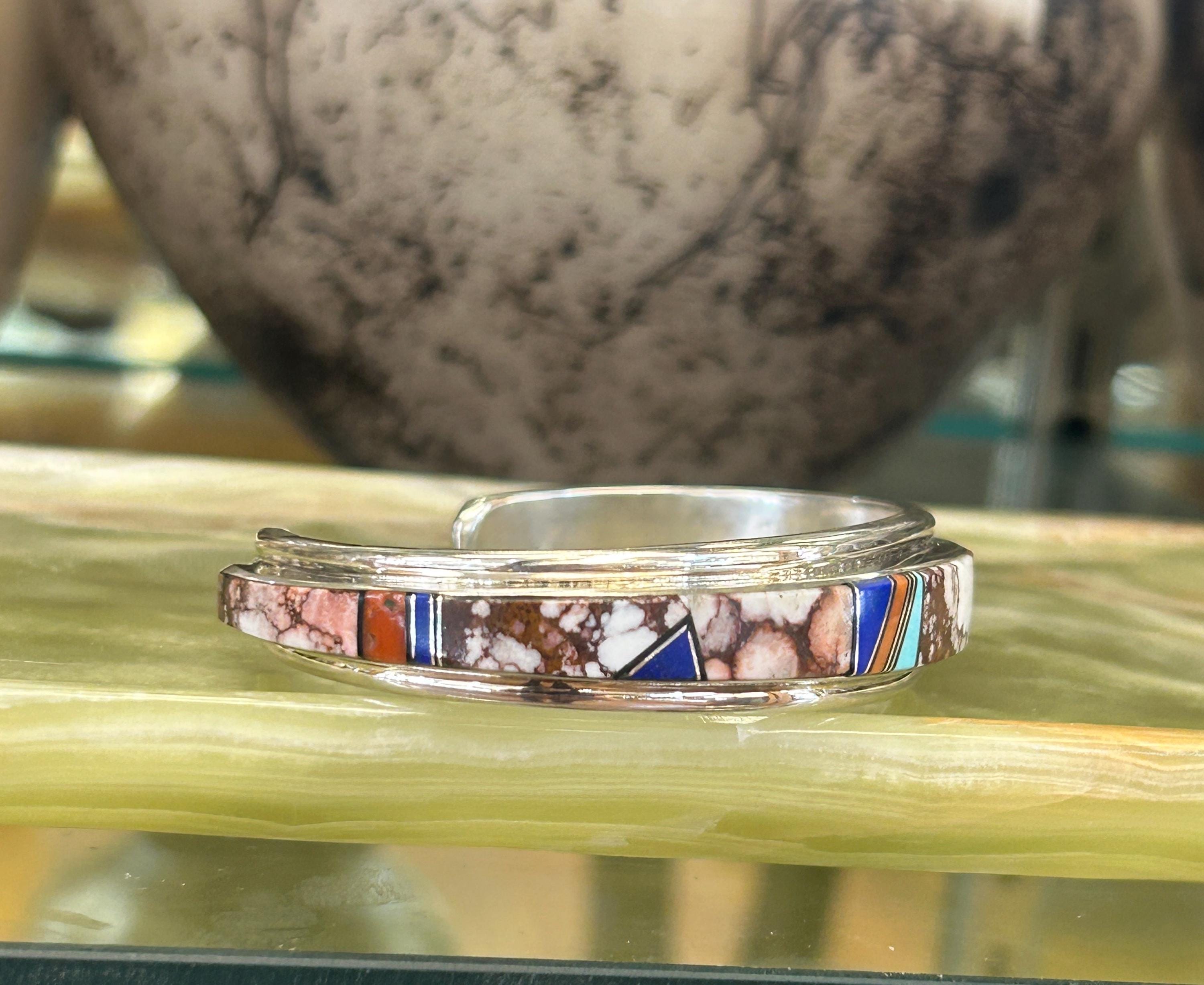 アラシャン蝶々ブレスレット⑩•*¨*•.¸¸♬ Wildhorse Turquoise Multistone Lapis and Coral Inlay Heavy