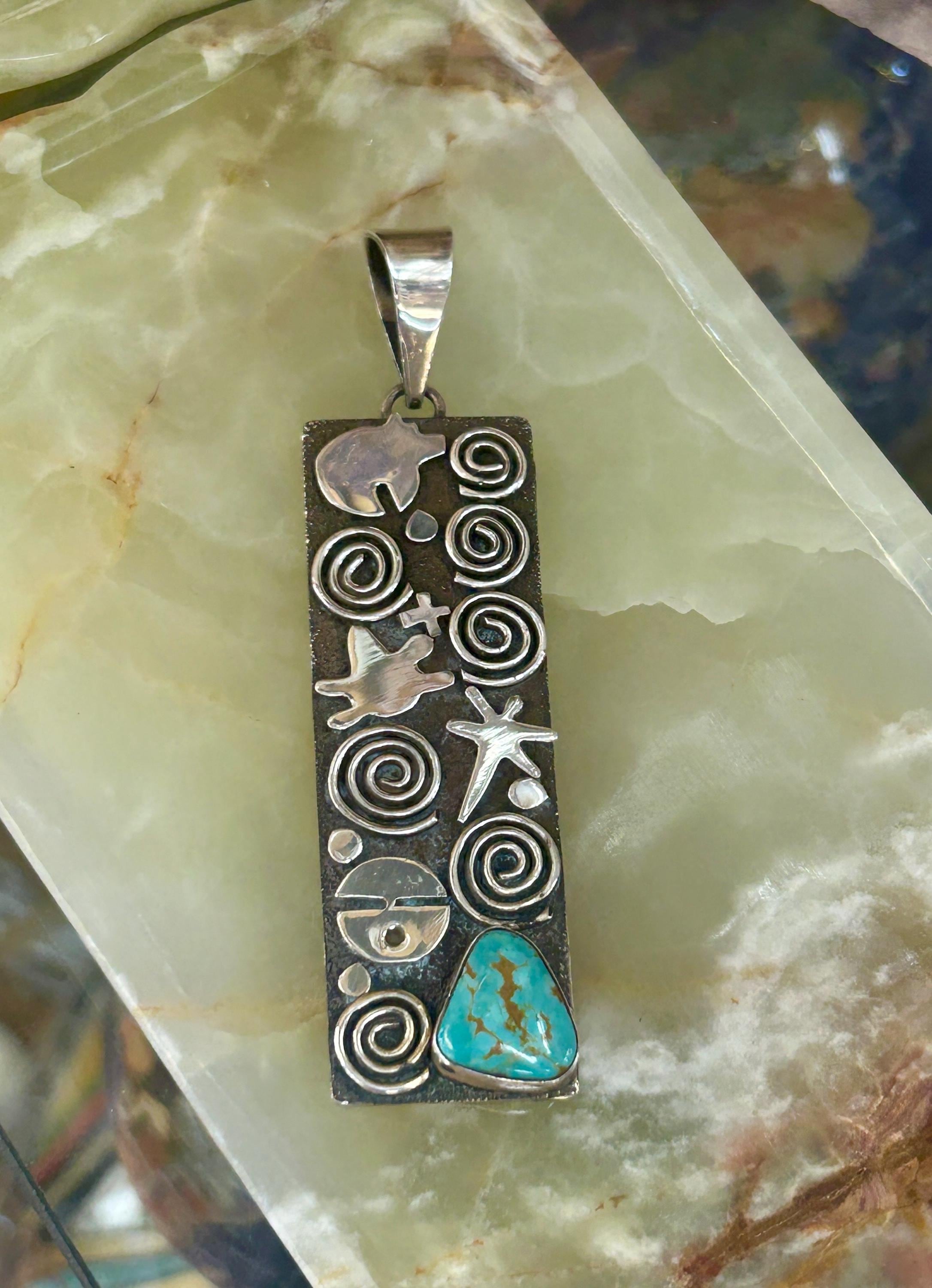 Alex Sanchez Turquoise Navajo Handmade Sterling Silver Petroglyph