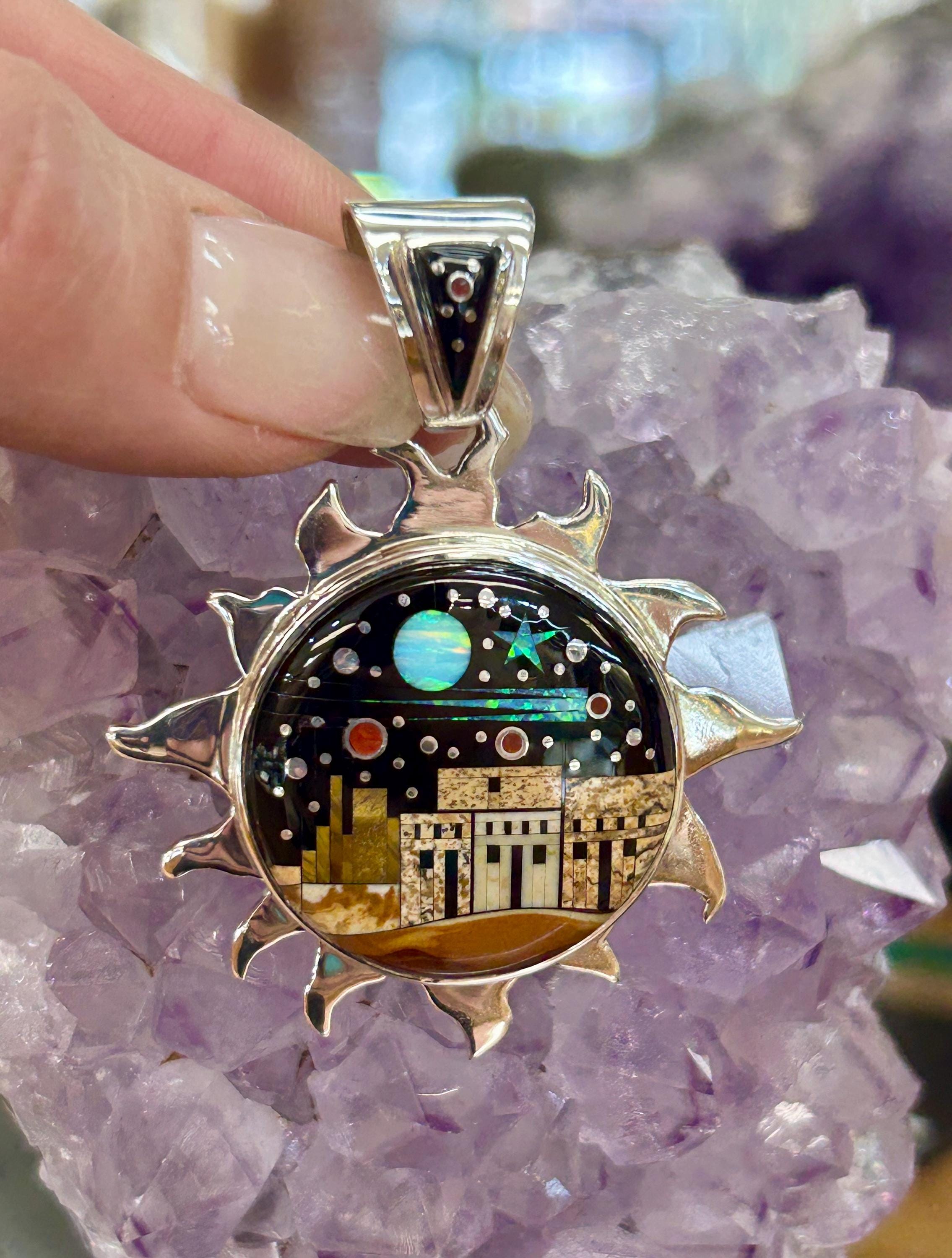 Phenomenal Multistone Inlay Night Sky Shooting Star Large Sun
