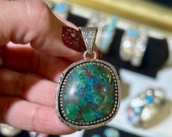 Azurite Navajo Handmade Sterling Silve Hammered Heavy Weight Unisex Pendant