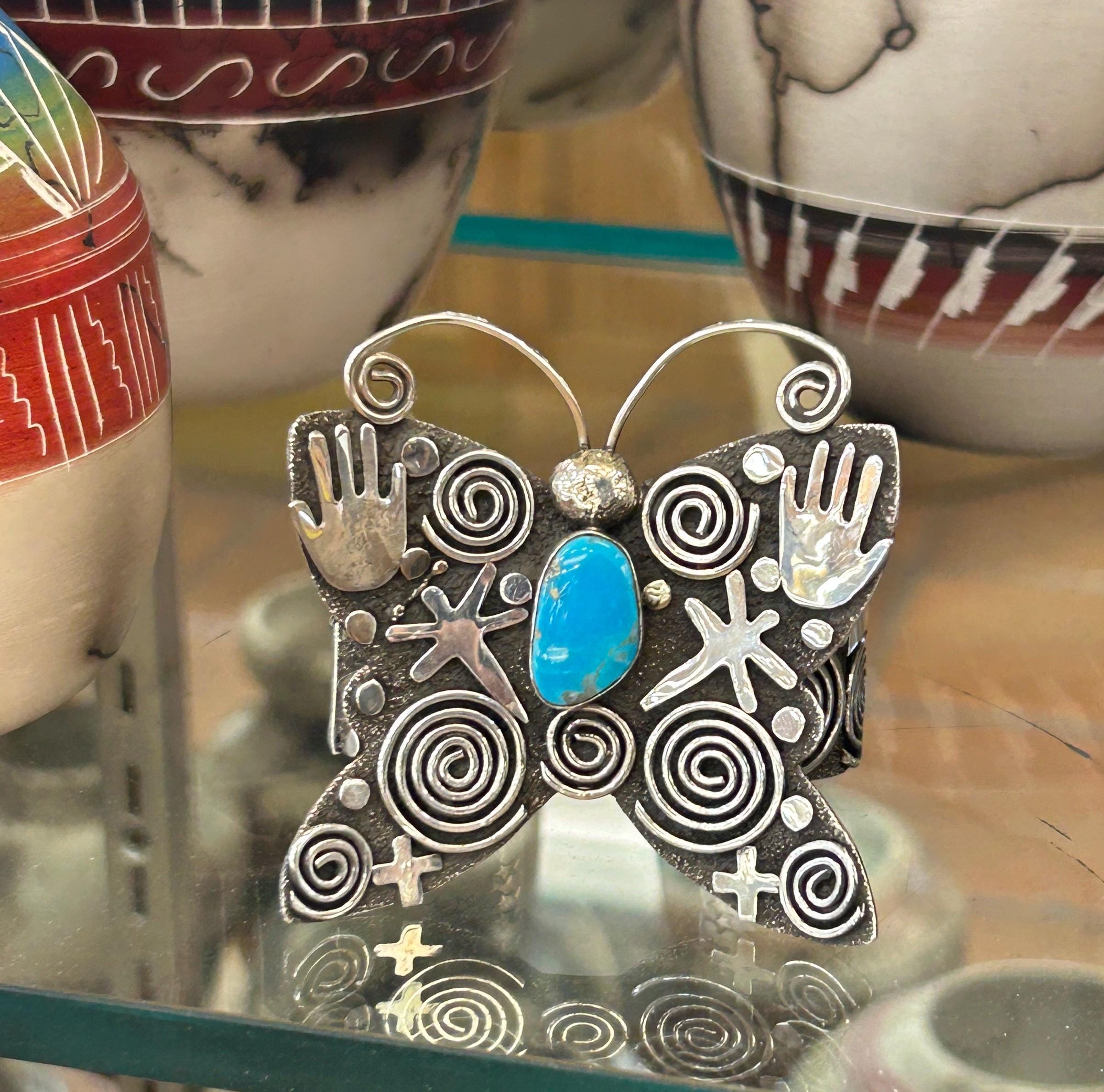 Alex Sanchez Symbolic Sterling Silver Butterfly Turquoise Navajo