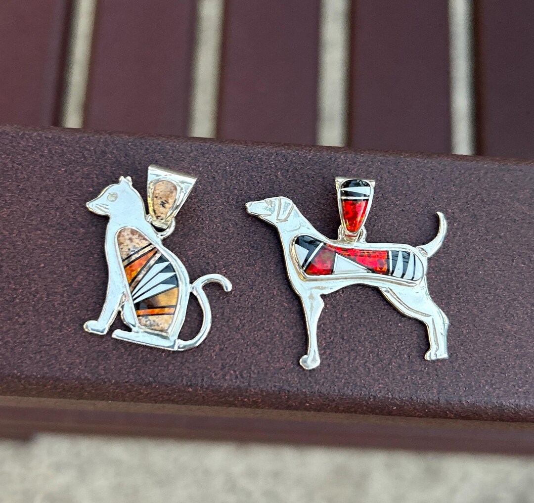 Navajo Handmade Sterling Silver Cat or Dog Opal Inlay Pendant - Etsy