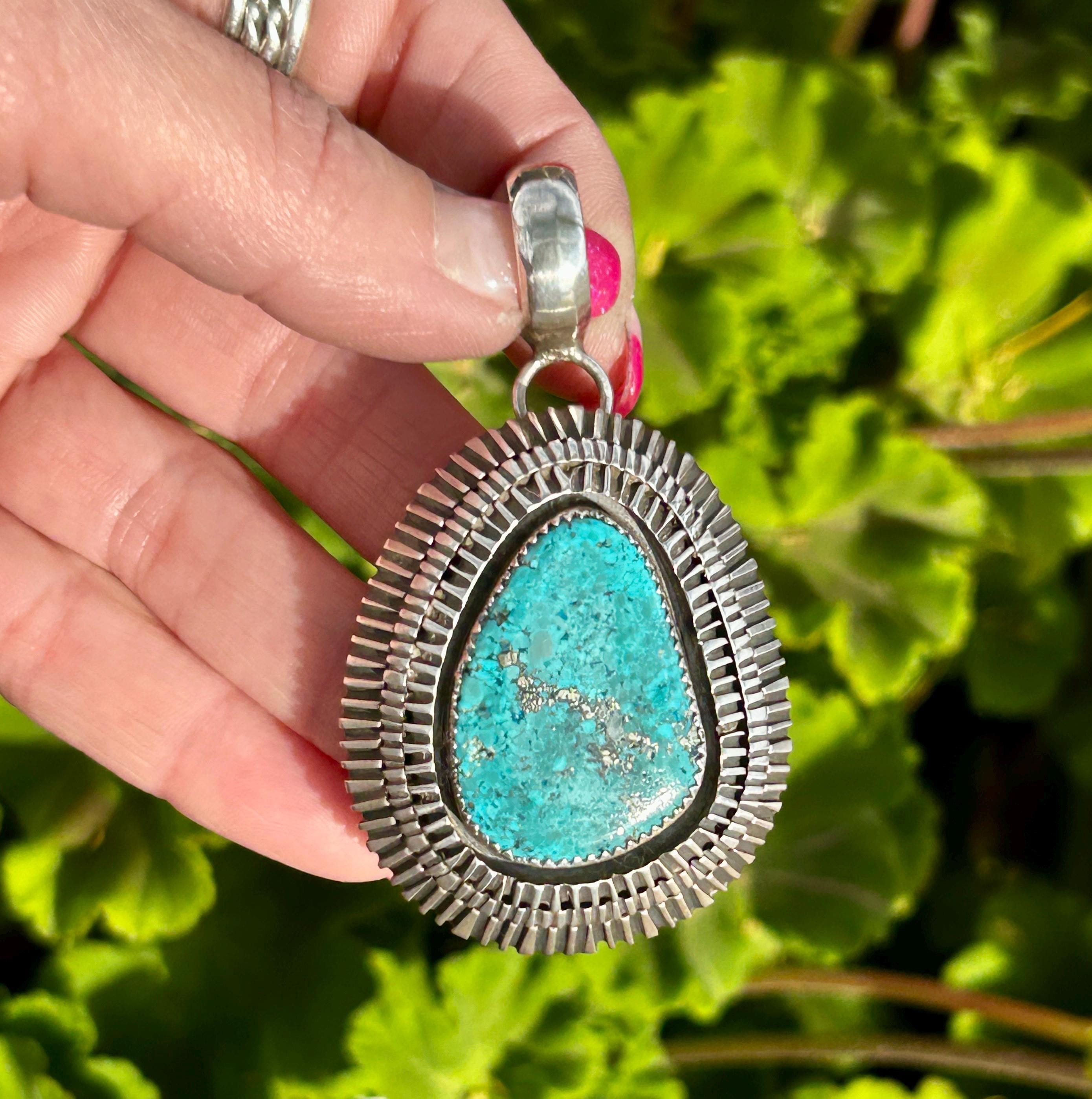 Morenci Turquoise Thick Heavy Navajo Handmade Pendant Hook on With