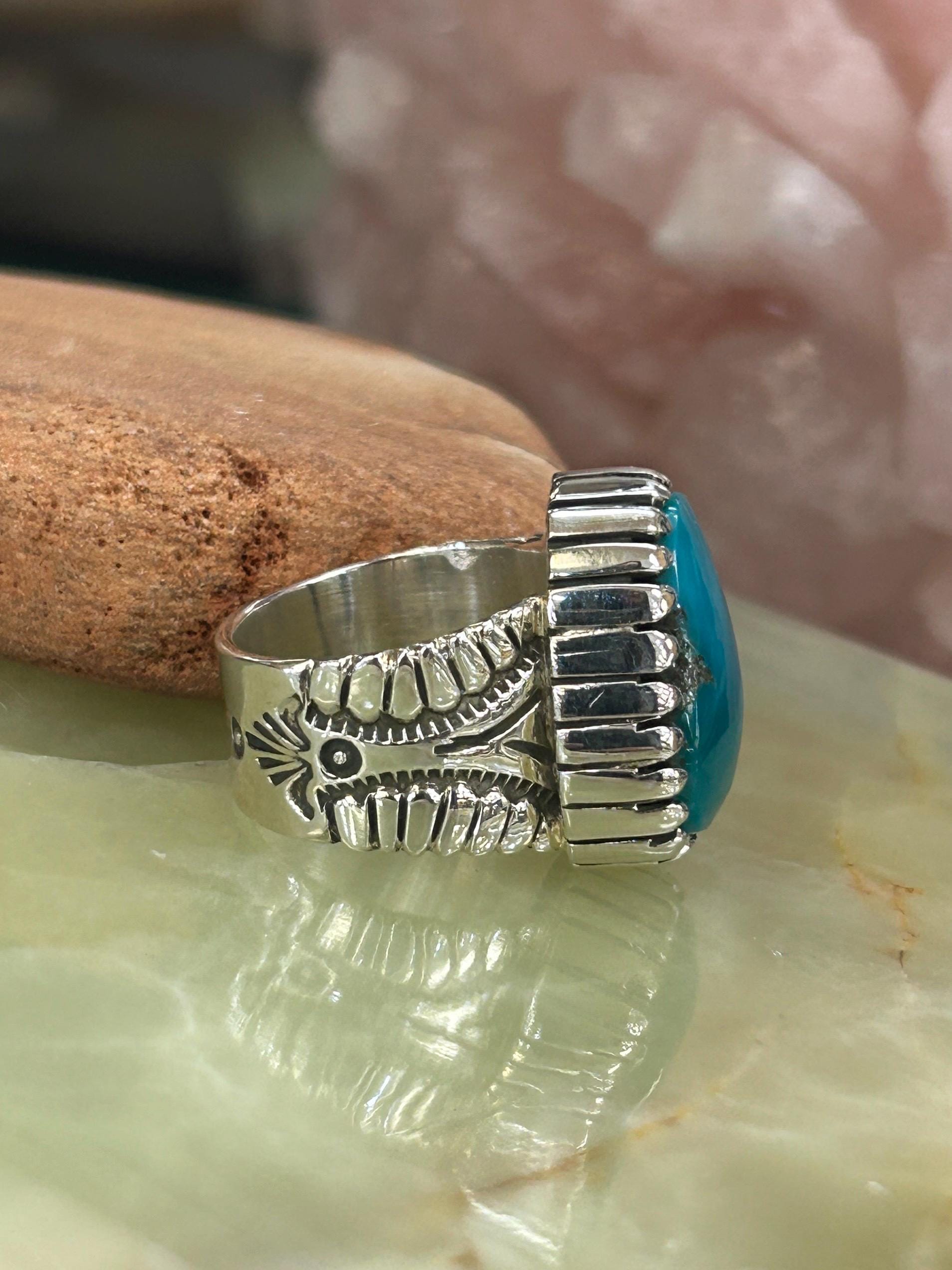 Cripple Creek Turquoise Sterling Silver Navajo Handmade Thick Band