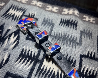 Navajo Handmade Red Spiny Oyster Shell and Lapis Sterling Silver Mens/Womens Ranger Belt Buckle Set