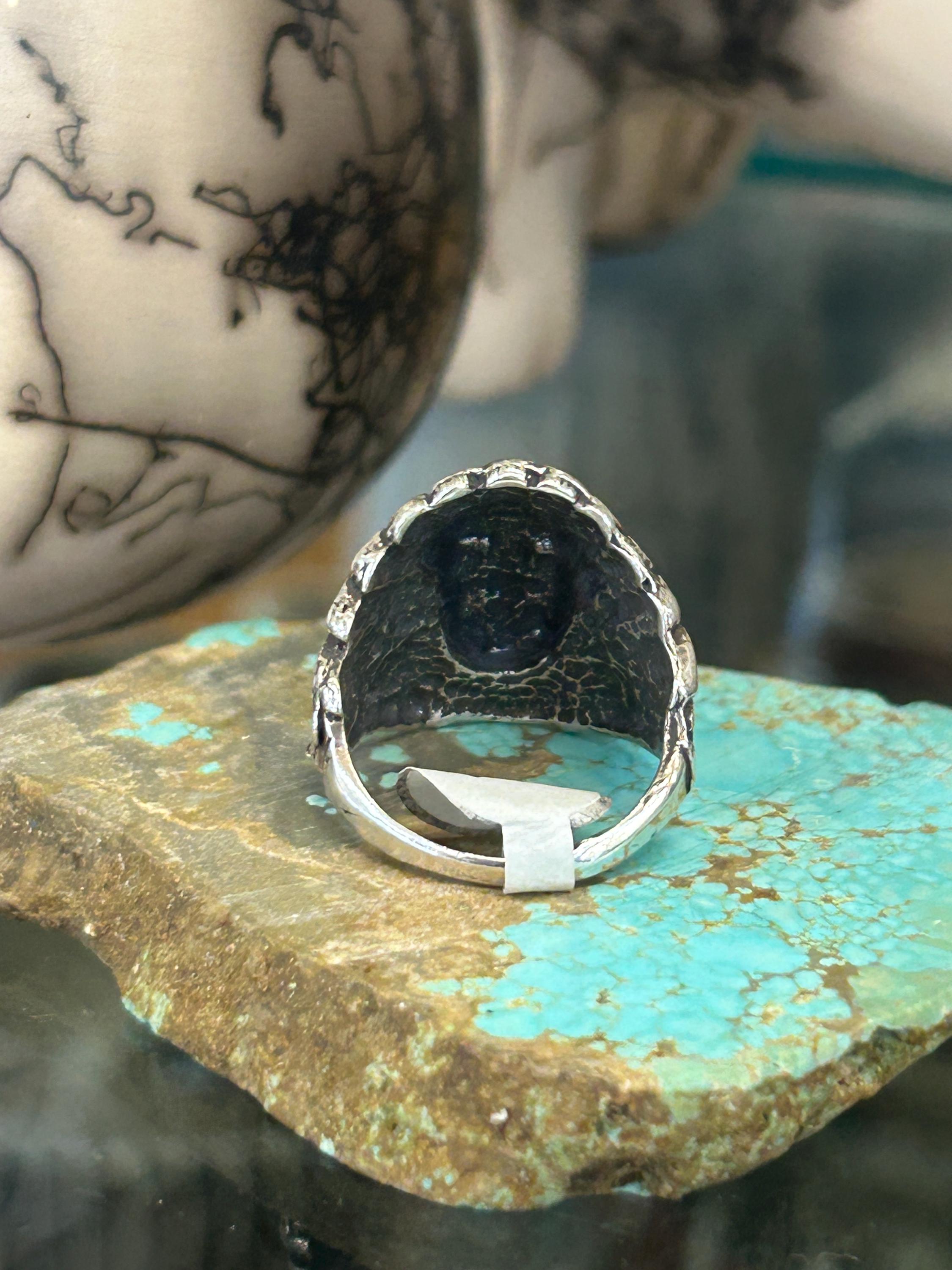 Navajo Sterling Silver Turquoise Indian Head Unisex Ring - Etsy