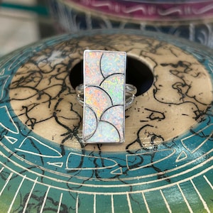 Zuni Handmade Opal Inlay Sterling Silver Rectangular Ring