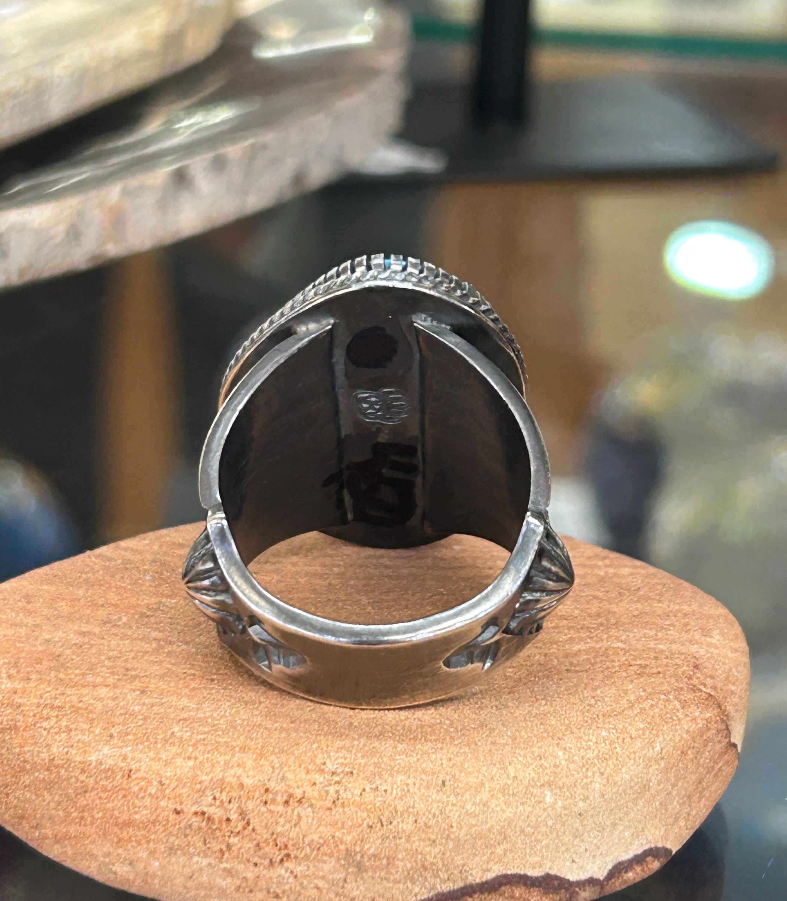 スパイダーウェブターコイズ メンズ 厚手 ナバホ族 ハンドメイドリング