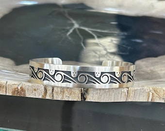 Hopi Handmade Symbolic Sterling Silver Unisex Cuff Bracelet