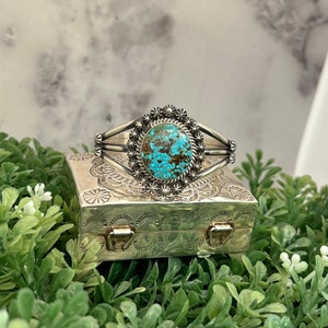 Navajo Handmade Sterling Silver Cerrillos Turquoise Womens Cuff Bracelet