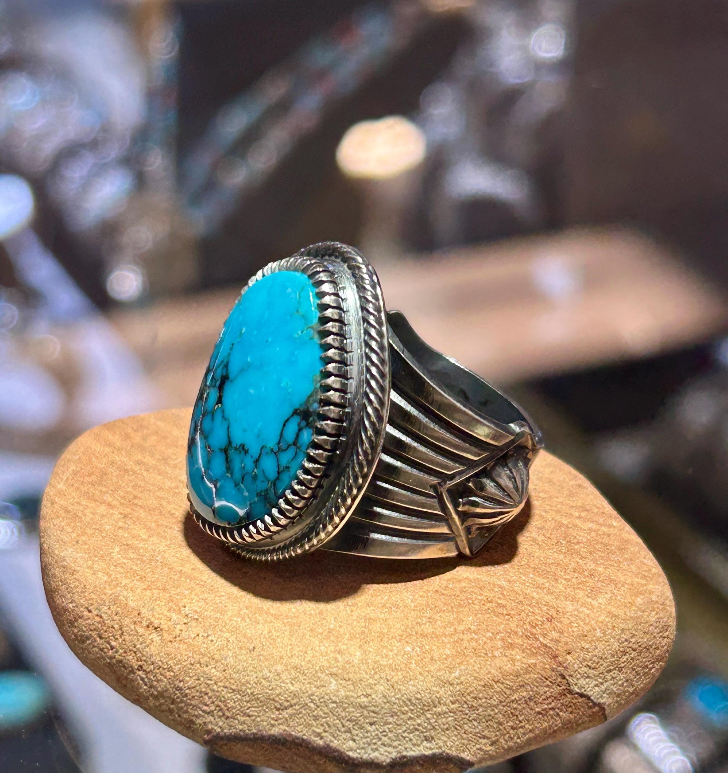 NAVAJO Rick Martinez ターコイズリング スパイダーウェブ Spiderweb Turquoise Men's Thick Navajo Handmade Ring - Etsy