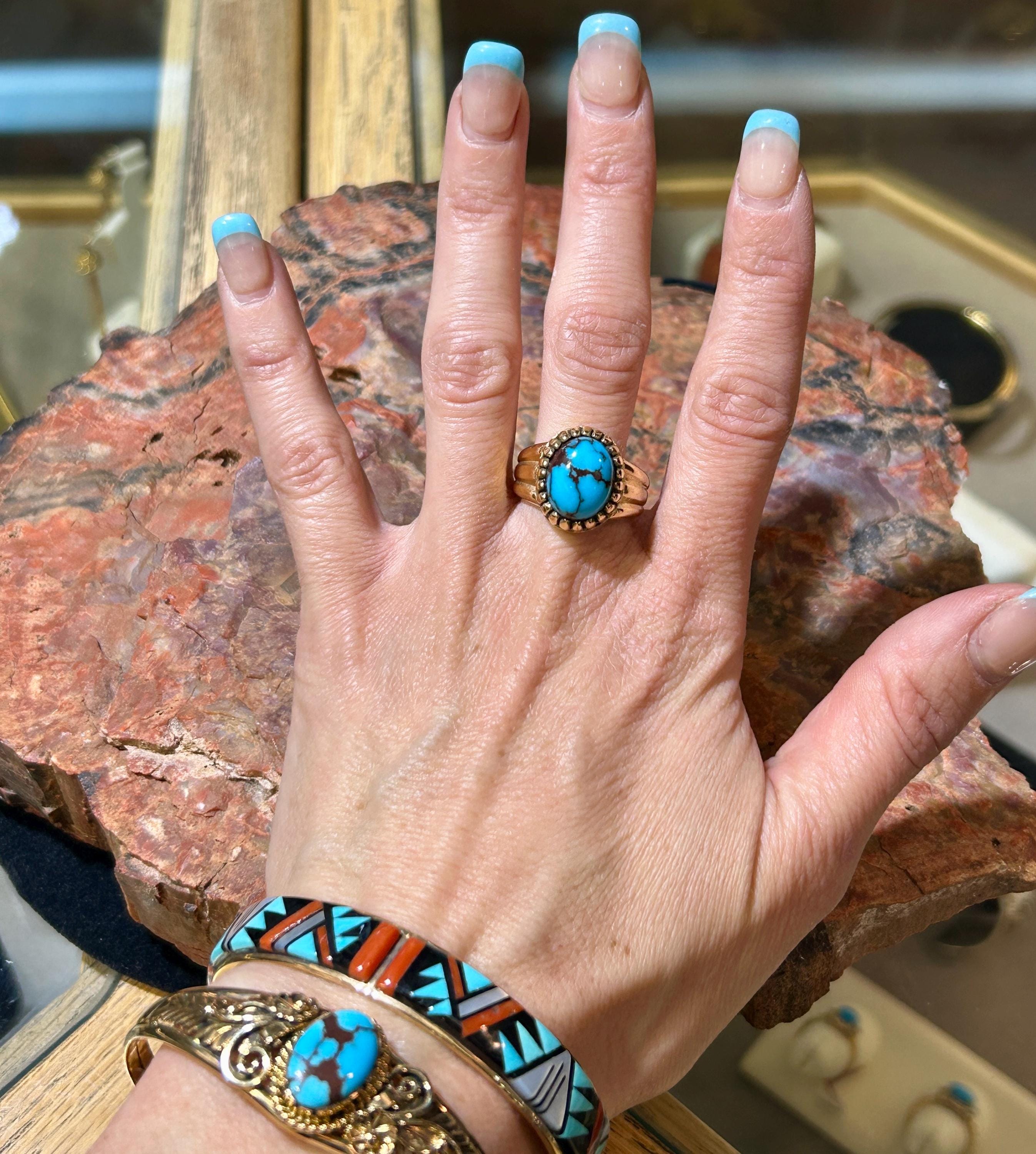 Turquoise 14KT Gold Navajo Handmade Men's/womens Ring - Etsy