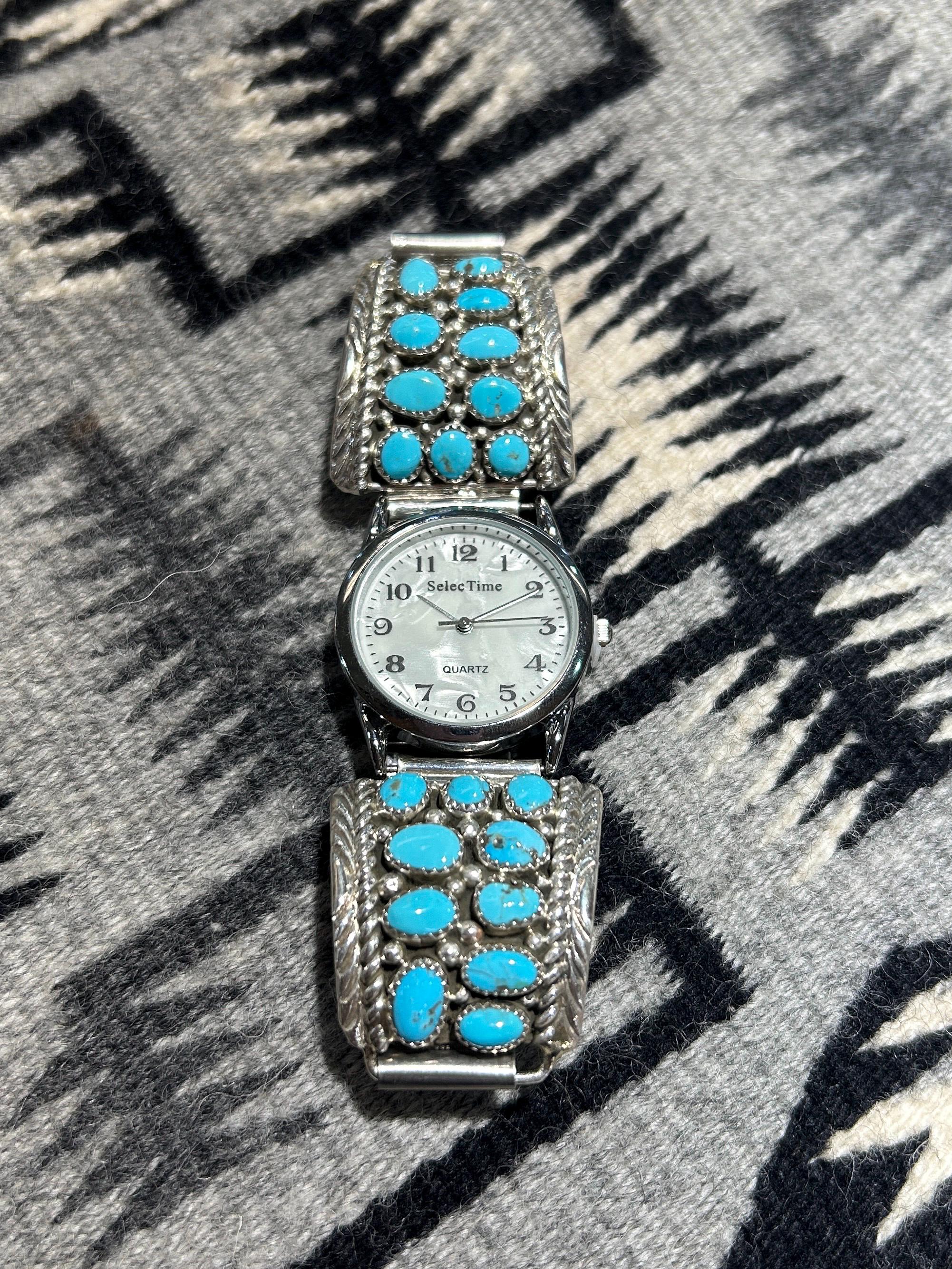 Navajo Handmade Sterling Silver Kingman Turquoise Multistone