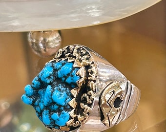 ナバホ族 14金（14K） サンフェイスカレッジリング 14K Gold Mens Heavy Sterling Silver Sunface Navajo Handmade Ring