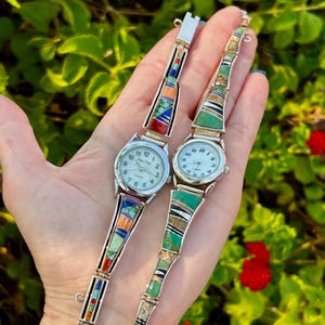 Multistone Sterling Silver Navajo Handmade Calvin Begay Stone Link Bracelet Watches