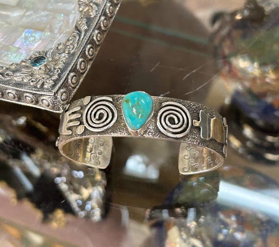 Alex Sanchez Sterling Silver Symbolic Navajo Petroglyph Turquoise