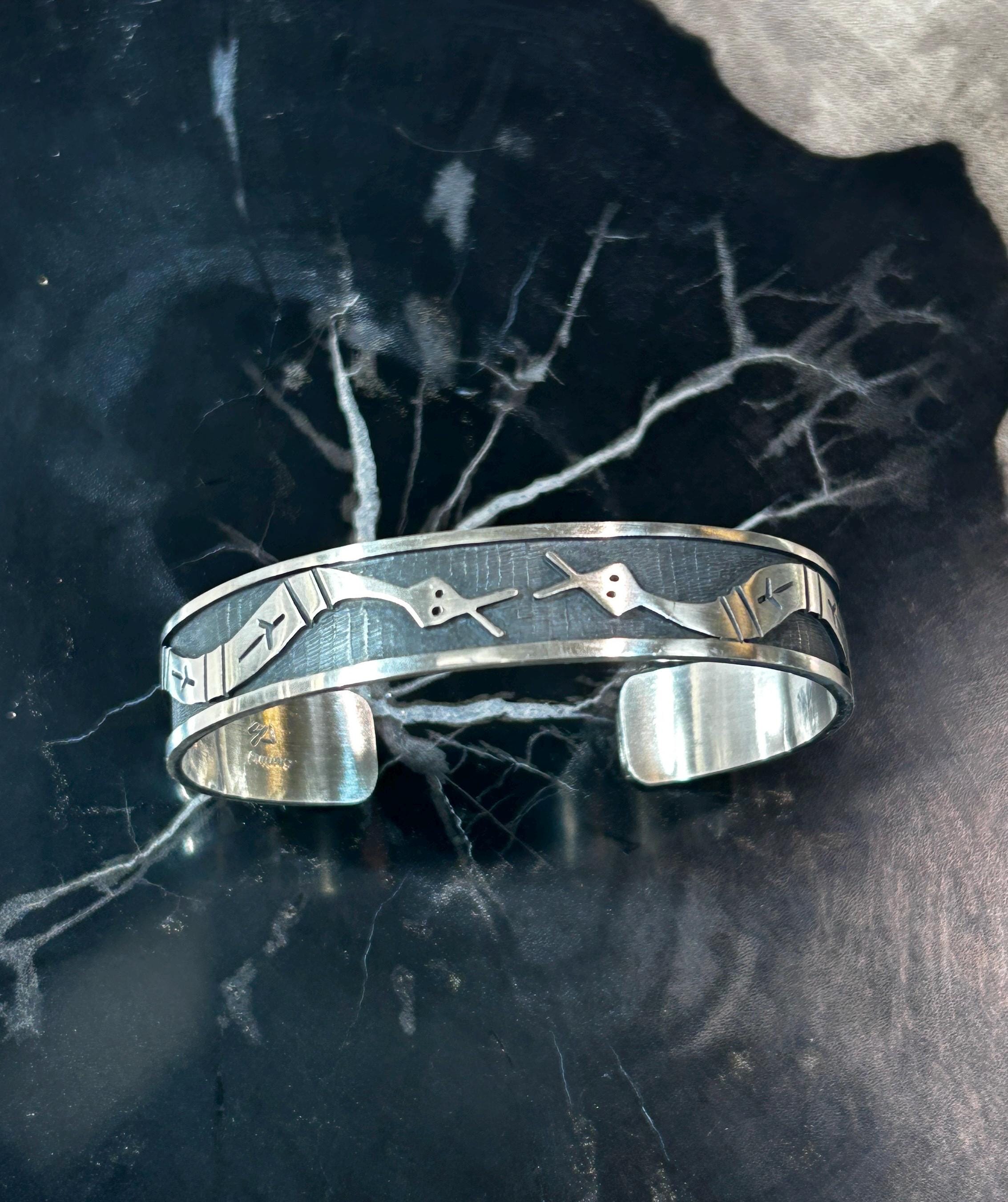 Rustic Cuff White and Black Snake-Print Cuff Bracelet with Silver Medallion Sterling Silver Snake Cuff Bracelet: Double Head Serpent  main image 3