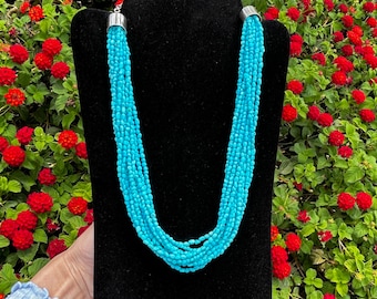 SLEEPING BEAUTY TURQUOISE 12 Strand Sterling Silver Navajo Handmade Necklace