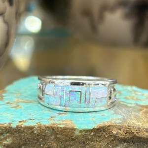 Opal Inlay Sterling Silver Navajo Handmade Unisex Ring