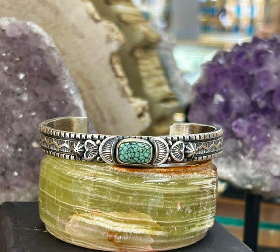 Mens Turquoise Sterling Silver Navajo Handmade Cuff Bracelet