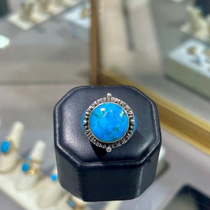 Gorgeous Blue Blue Turquoise Inlay Heavy Sterling Silver Unisex Navajo Handmade Ring