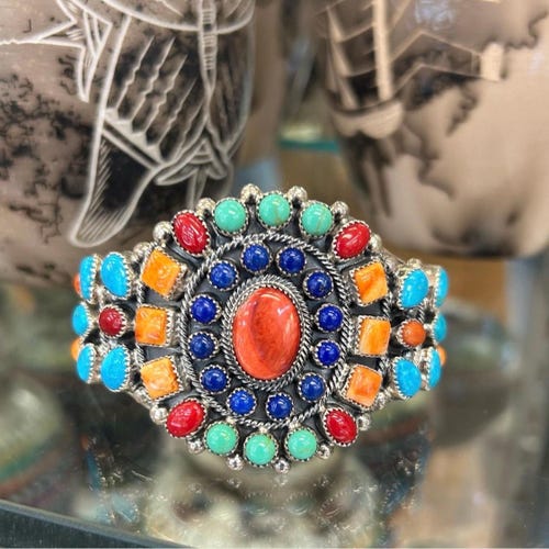 14K Gold Mens Heavy Sterling Silver Sunface Navajo Handmade Ring